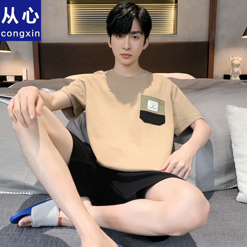 码可外穿男士夏天睡衣居家服套装 l23052 男m (高165-170重100-120斤)