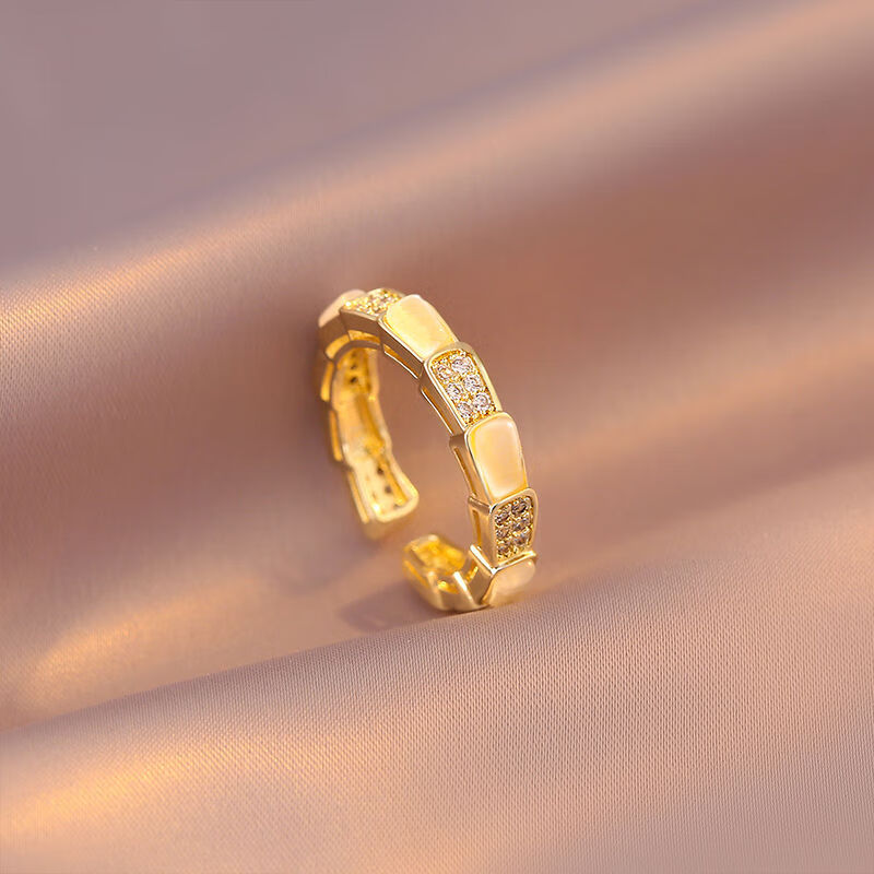 世纪约定洛世奇微镶猫眼石戒指时尚个性竹节开口戒ins小众设计气质