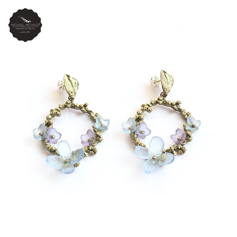 michael michaud蓝色绣球花耳环女高雅文艺复古个性气质时尚配饰送