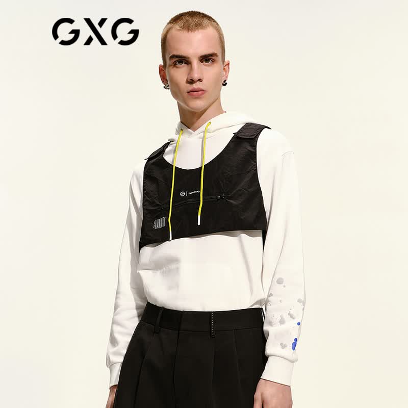 GXG男装2021年春季商场同款白色连帽字母卫衣男潮街头泼墨套头衫上衣易穿搭 白色 175/L高性价比高么？