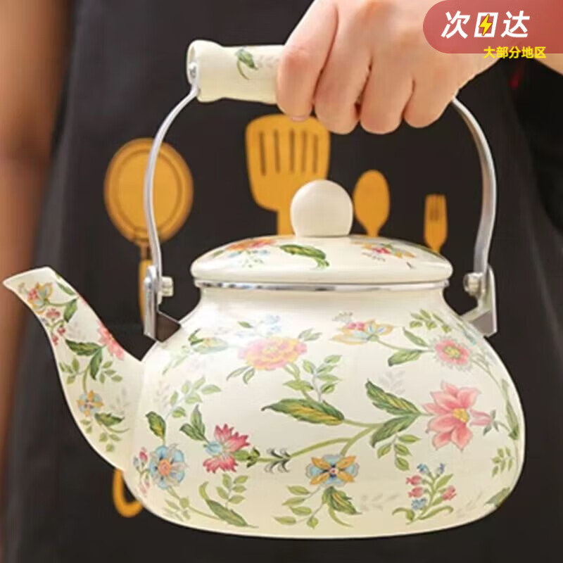 廚內(nèi)助琺瑯搪瓷壺?zé)畨啬滩鑹刂蠡ú柘奶彀舅帀仉姶艩t明火通用 1.5L 珍品花【梨形壺-帶過濾網(wǎng)