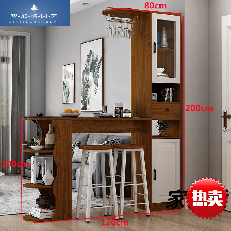 蕾盈  吧臺(tái)隔斷柜家用酒柜現(xiàn)代簡(jiǎn)約小吧臺(tái)桌陽臺(tái)柜子客廳餐廳玄關(guān)柜屏 長(zhǎng)120寬30橡木色歐式門 組裝  框架結(jié)構(gòu)