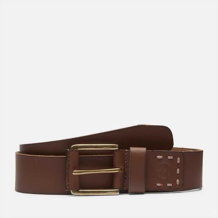 添柏岚（Timberland）男士腰带真皮水牛皮商务休闲百搭简约经典复古黄铜搭扣送男友礼物 Brown 32cm