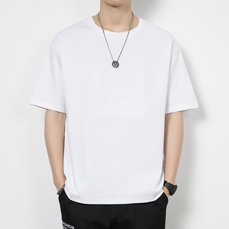 以纯 yishion270克美式水洗做旧短袖潮牌钢印工艺短袖t恤雪花 白色 s