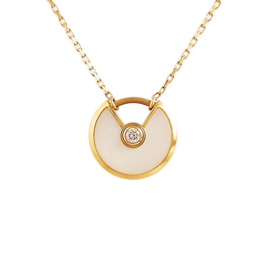 【二手95新】cartier卡地亚18k黄金单钻白贝母护身符项链  b3047100