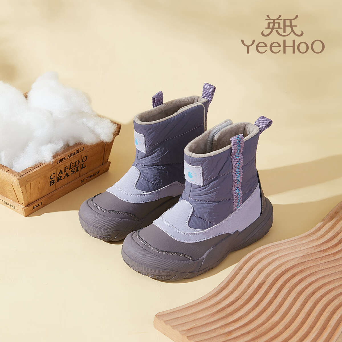 英氏（YEEHOO）童鞋25冬季新款男女童雪地靴加绒加厚中大童童鞋百搭棉靴 紫色 加绒 37