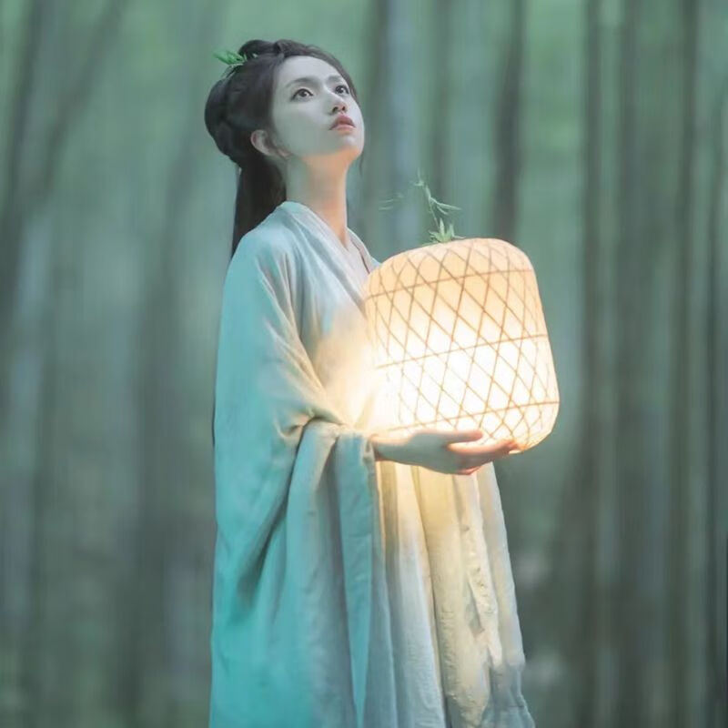 清冷系汉服直裾女超仙影楼写舞蹈服装古装仙气 青色直裾(腰带 发带)