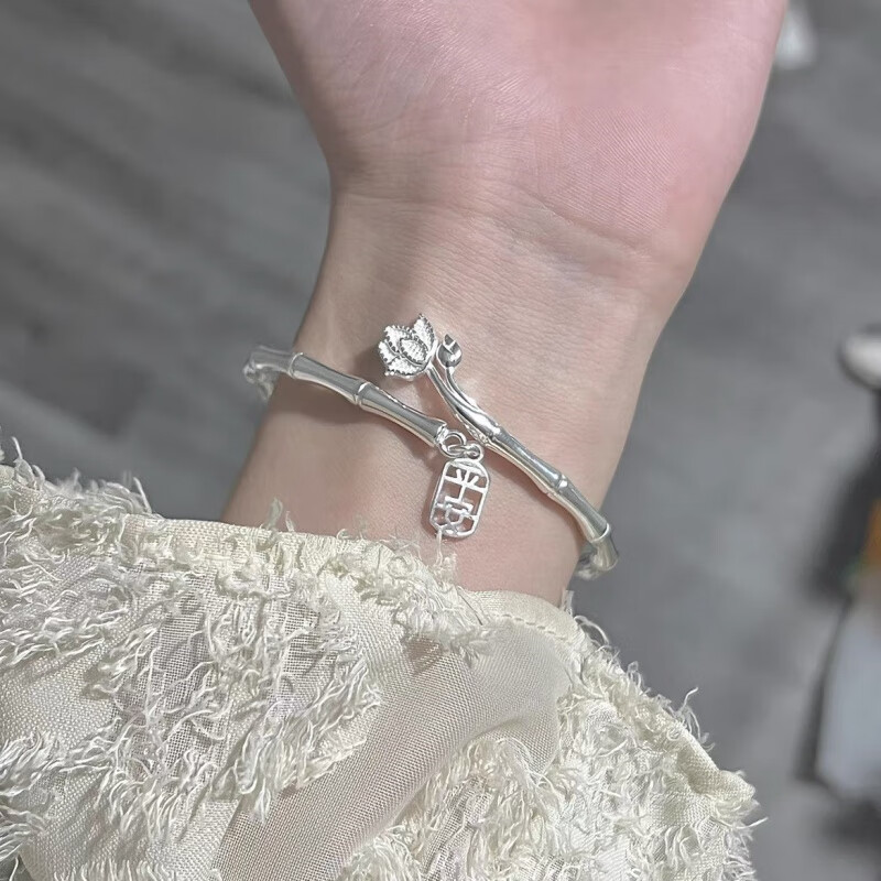 胖东来同款老人纯银手镯平安竹节女9999实心足银镯子手链送老婆女 30克 竹报平安 【附国检证书+礼