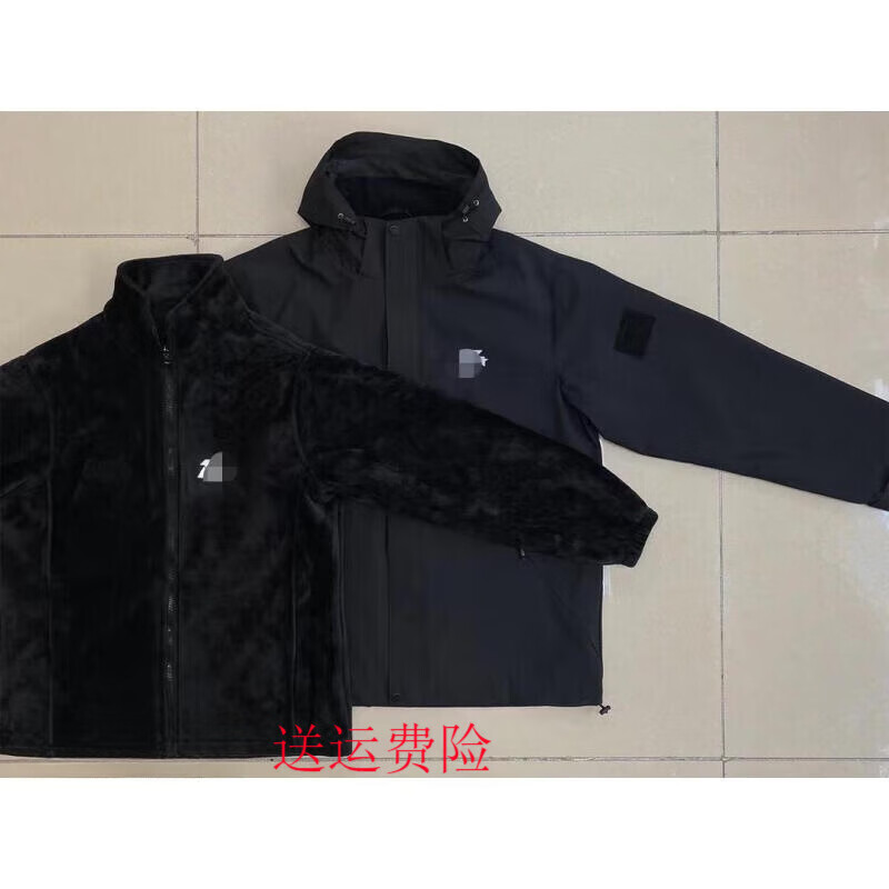 际华通瑞银狐绒冲锋衣 23式三合一带标 三防带全套魔术贴两件套男女 黑色(全套标) xl 身高165-170体重130-145