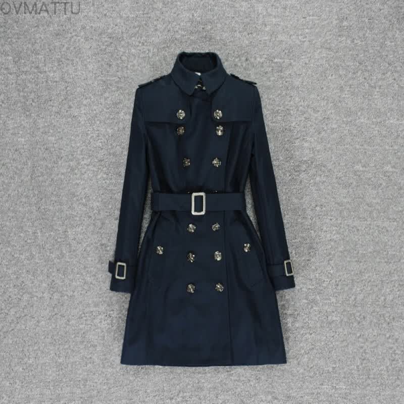 ovmattu潮牌 新品女装翻领小风衣女2020年春季新款小个子中长款英伦风