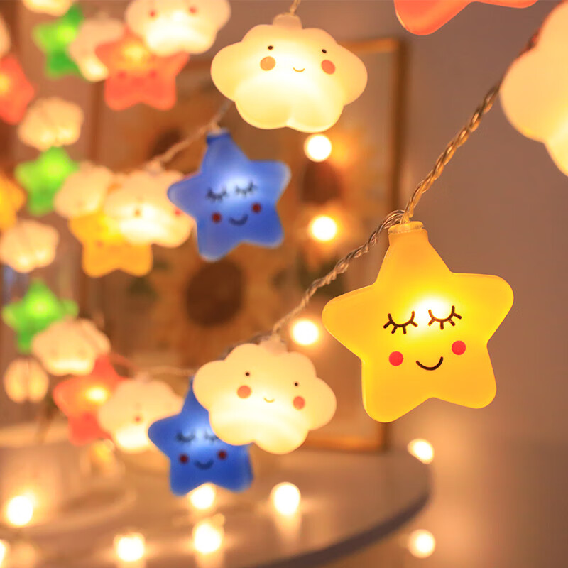 MDNG帐篷灯串露营ed火箭彩虹云朵灯小彩灯闪灯儿童户外帐场景装饰灯 暖光(彩虹) 3米20灯【插电款】常亮