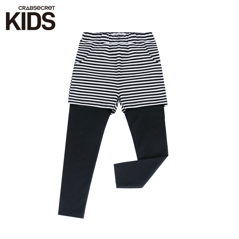 螃蟹秘密 儿童假两件打底裤修身保暖可外穿休闲时尚宝宝裤子春秋 Ba.黑白条纹 130cm使用感如何?
