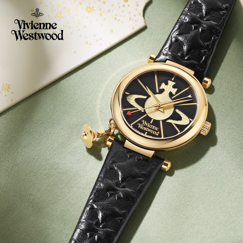 薇薇安·威斯特伍德(Vivienne Westwood)西太后手表女士小金表皮带生日礼物送学生送女友七夕情人节礼物 典雅黑土星女表 32mm