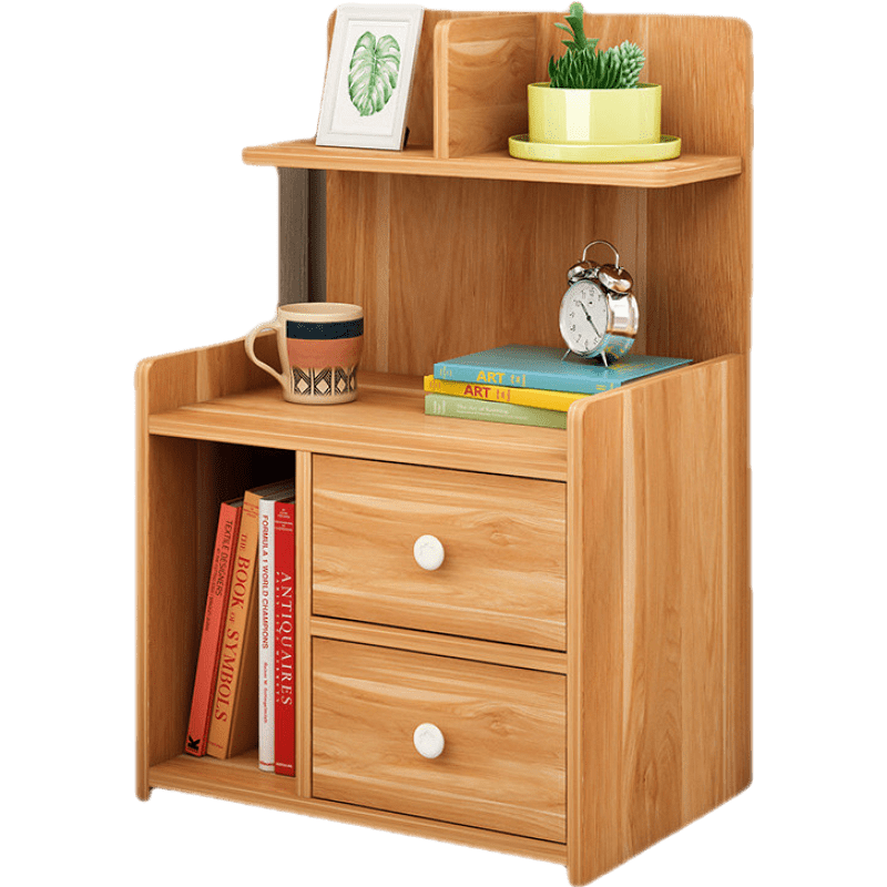 醉季 床头柜简约现代卧室小型迷你实木色简易床边收纳储物小柜子 宽版树形双抽红叶枫木色【主图款】 组装