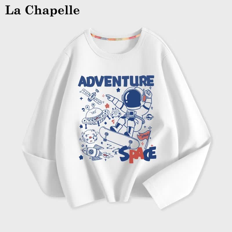 LA CHAPELLE MINI拉夏贝尔男童t恤2023宝宝春秋衣服新款儿童长袖小男孩春秋装上衣 【纯棉长袖】白色滑板太空人 150怎么看?