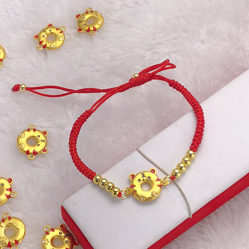 吴美人仿金本命年虎年款越南沙金甜甜圈老虎红绳手链本命年生肖幸运虎