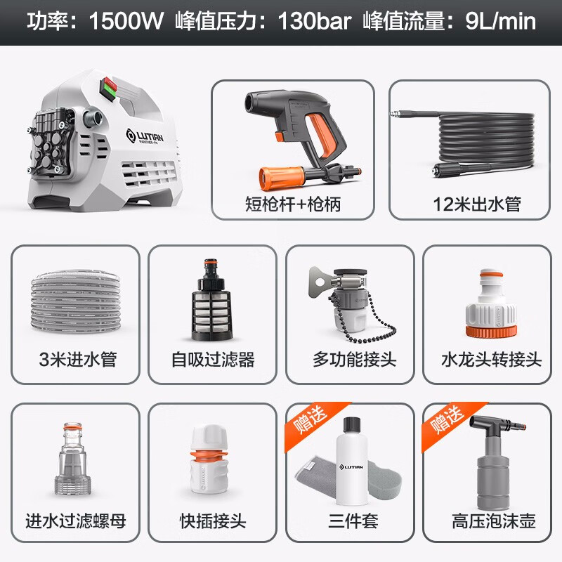 绿田 LUTIAN 家用洗车机高压清洗机洗车神器洗车水枪感应电机洗车泵 雪豹P4 220V汽车用品摩托车