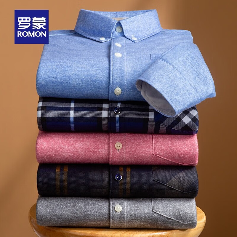 罗蒙（ROMON）长袖保暖衬衫男新款加绒加厚格子衬衫中青年男士商务休闲衬衣 黑色条纹 3XL (180)