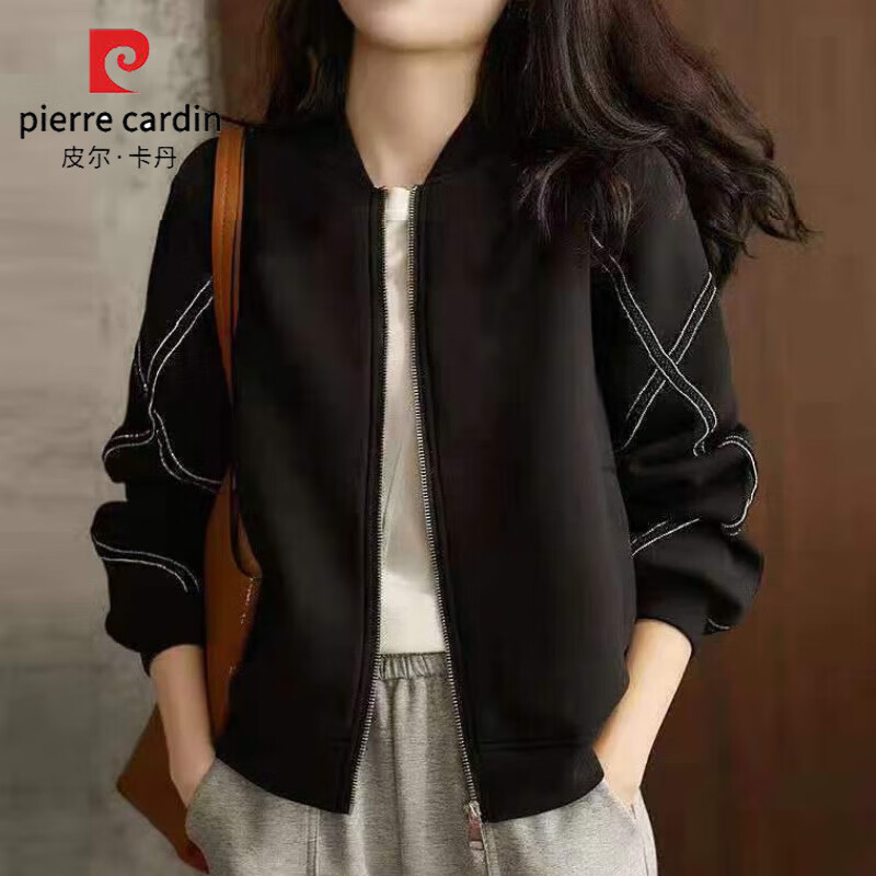 皮尔卡丹春秋季短外套女装2023新款百搭时尚宽松棒球服短款夹克衫女士