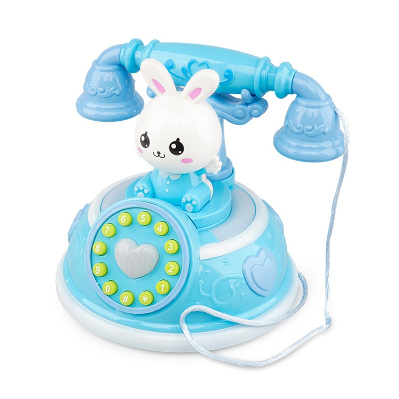 雅诺(yanuo)儿童小兔子仿真电话机玩具复古座机多功能音乐早教玩具