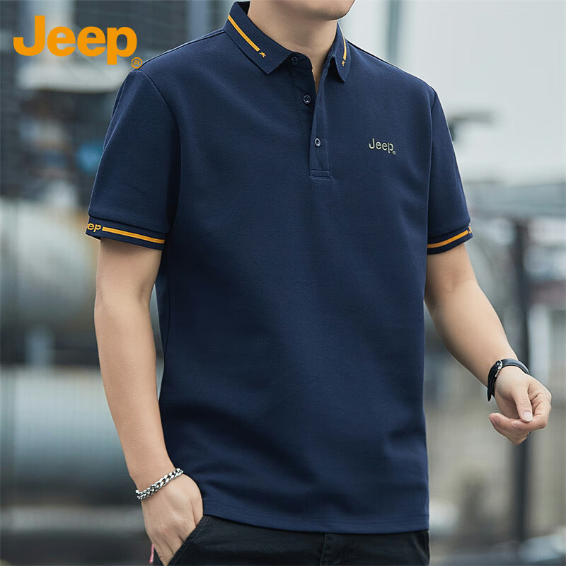 吉普（JEEP）短袖T恤男夏季Polo商务休闲衫男士宽松凉感衣服男装 宝蓝  2XL