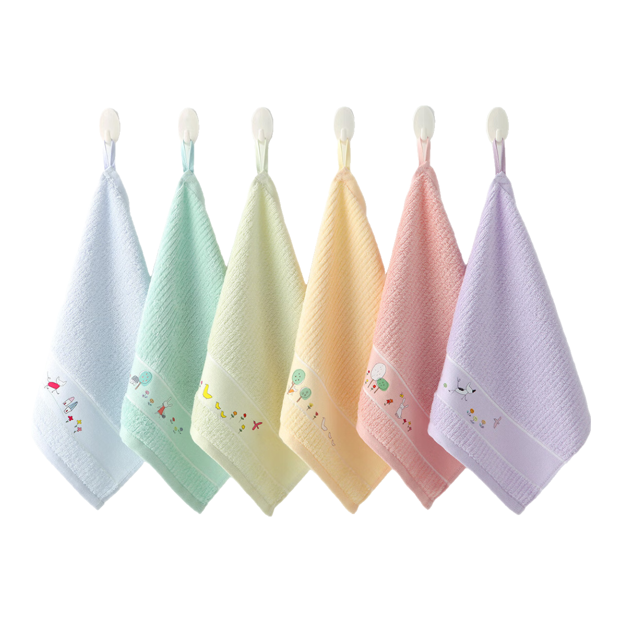 金號多條方巾A類純棉全棉掛繩小面巾洗臉擦手抹手巾素色吸水快干 (A類全棉)卡通款 6條