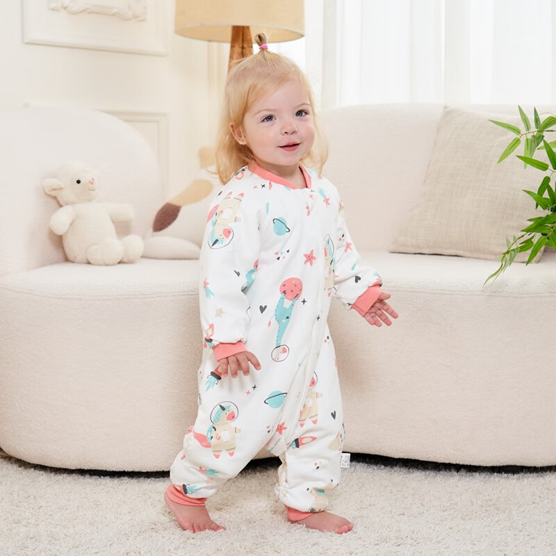 甜蜜礼物棉分腿睡袋婴幼儿童男女宝宝防踢被可拆袖抱被秋冬季新款睡衣 60g棉按扣裆【春秋16-22度】太空 90码(身高80-90CM)12-24个月