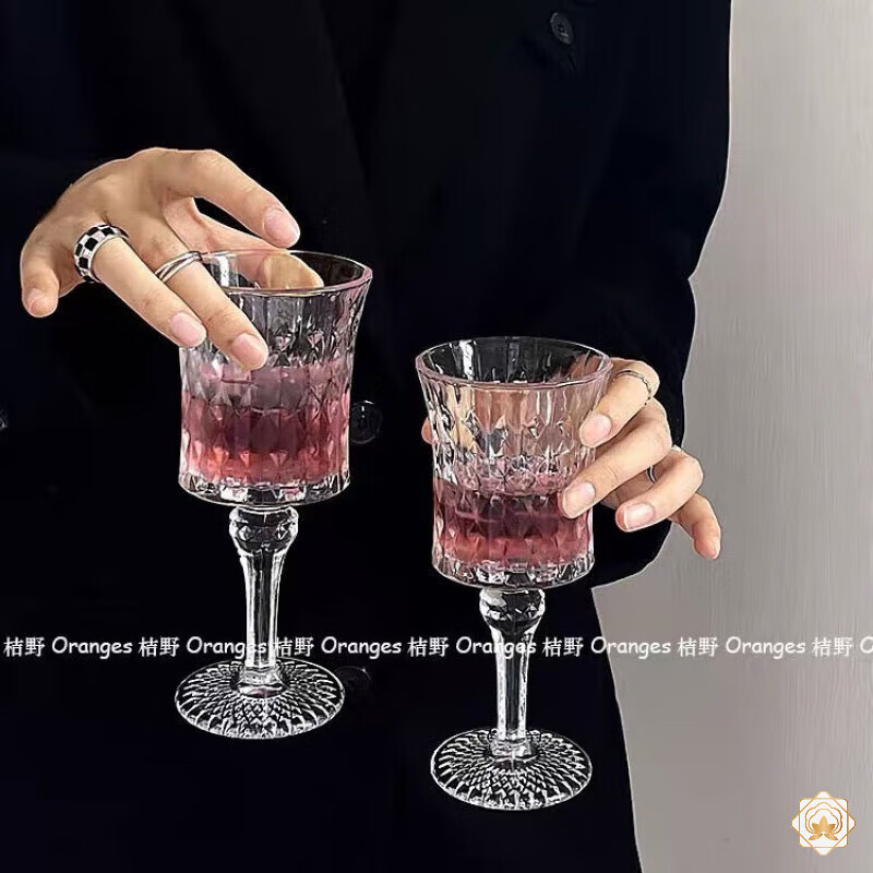 耐吉佳红酒杯2个情侣欧式法式优雅ins透明高脚杯高颜值香槟杯红酒杯果汁 大号法式高脚/190ml-两只装