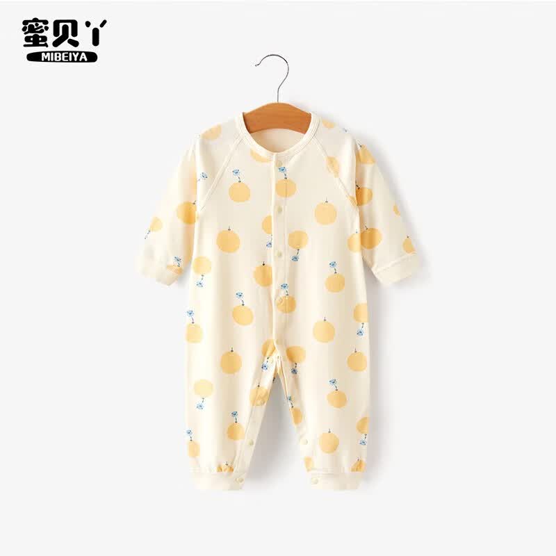 蜜贝丫童装纯棉婴儿连体衣春秋新款宝宝睡衣长袖哈衣爬服新生儿衣服 米白气球-四季闭裆 66cm怎么看?