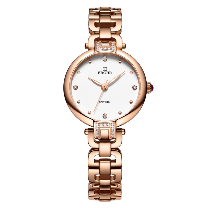 依波(ebohr) 卡纳系列女士石英表 优雅时尚镶钻防水实心钢带手链女表