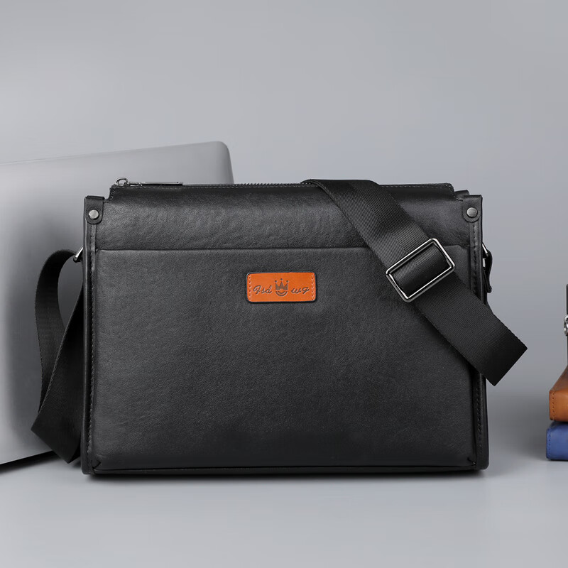 moepeqdaishu单肩包男斜挎包男士真皮包头层牛皮大容量商务休闲横款