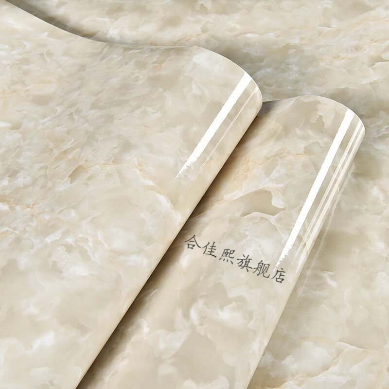 大理石纹贴纸厨房防水防油橱柜台面家具翻新 宫廷白玉40cm宽×10米价