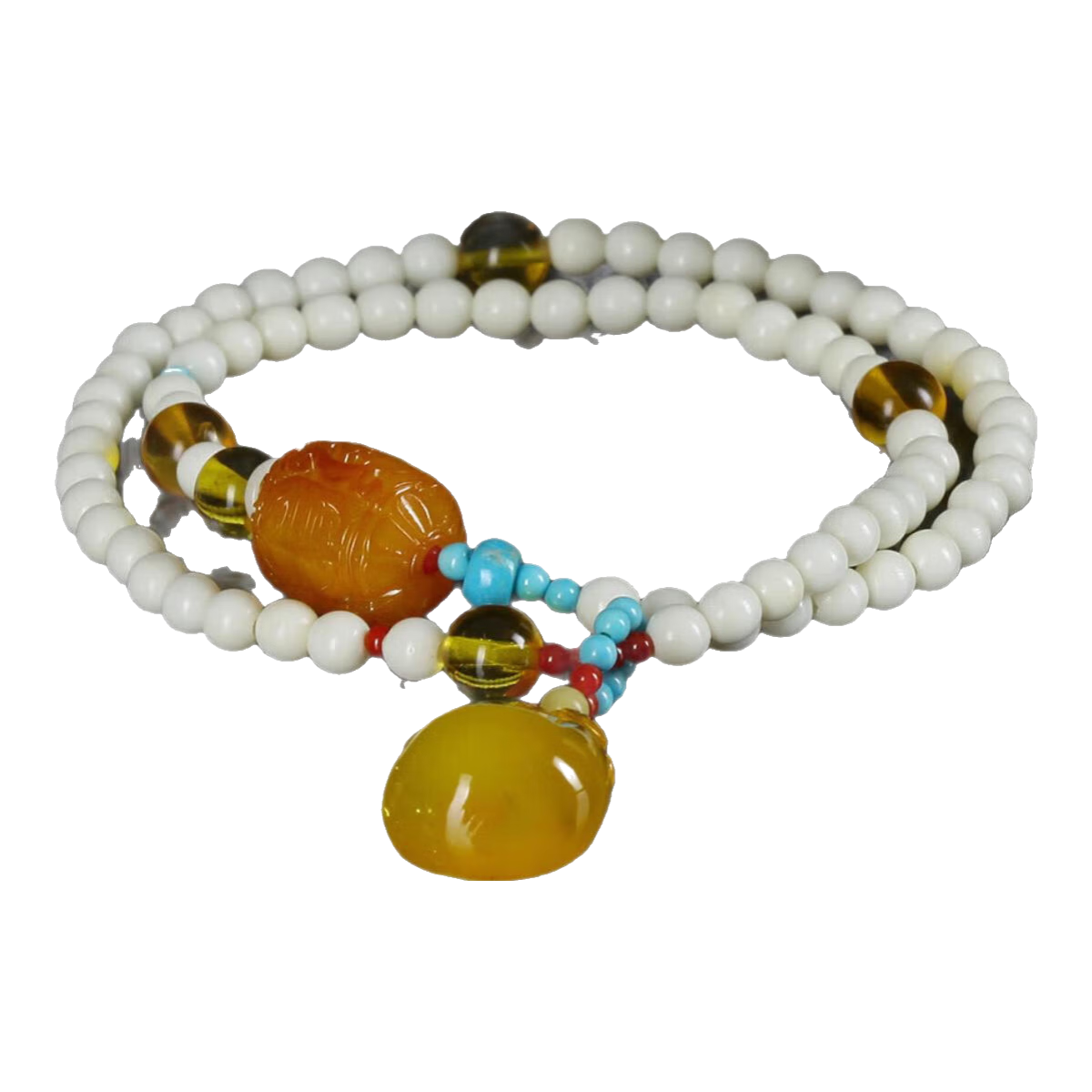 嘉樂蜜蠟手串女單顆桶珠配蜜蠟錢袋雜石手鏈波羅的海琥珀手鏈孤品送禮 多圈手串約7.89克