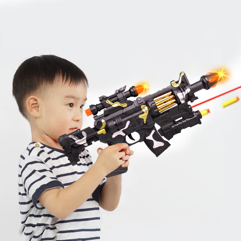巧巧兔 儿童玩具枪8-12 可发射软弹枪电动声光枪带震动红外线闪光音乐冲锋抢男孩子生日礼物
