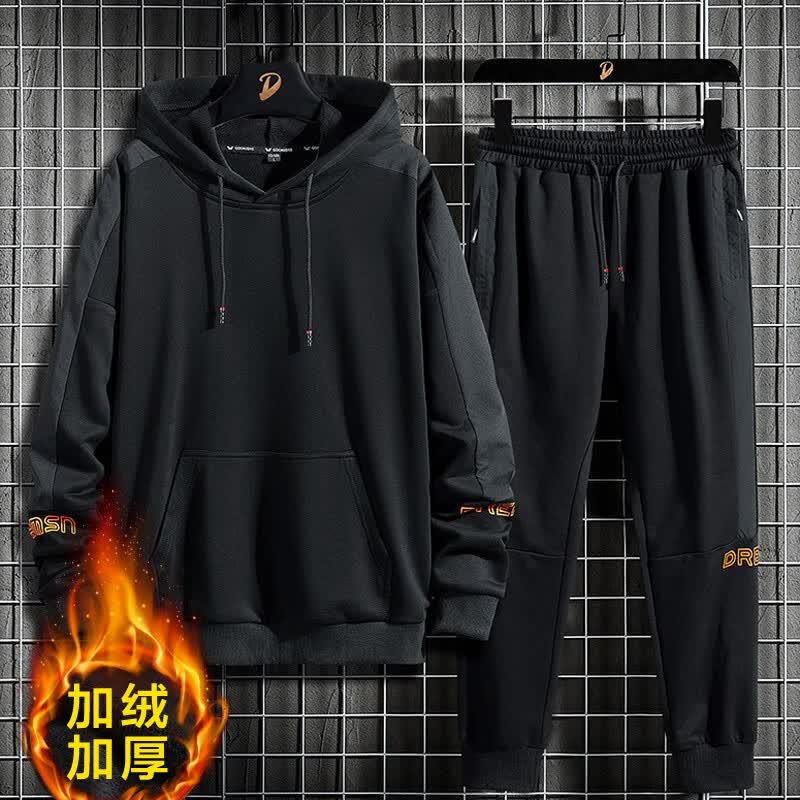 卡尔仕大码男装胖子卫衣套装男春季外套加绒加肥加大卫裤休闲运动潮牌肥 32131黑色【加绒】 8XL（270-300斤）怎么看?