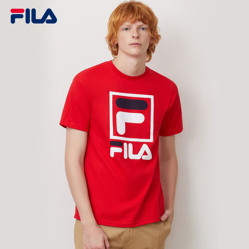 FILA斐乐男士短袖T恤字母印花T恤 红色LM163XF4-622 L