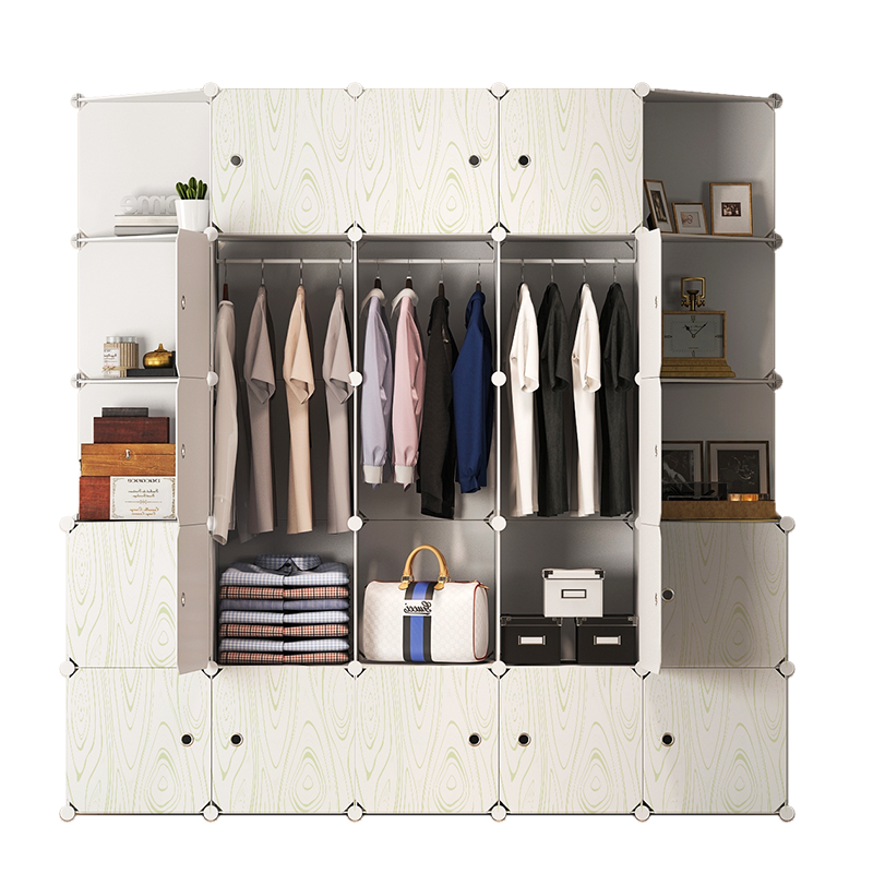 蔻丝(ColesHome)简易衣柜出租房家用卧室衣服收纳挂衣橱塑料组装组合柜子 可爱表情包 12门6格2挂