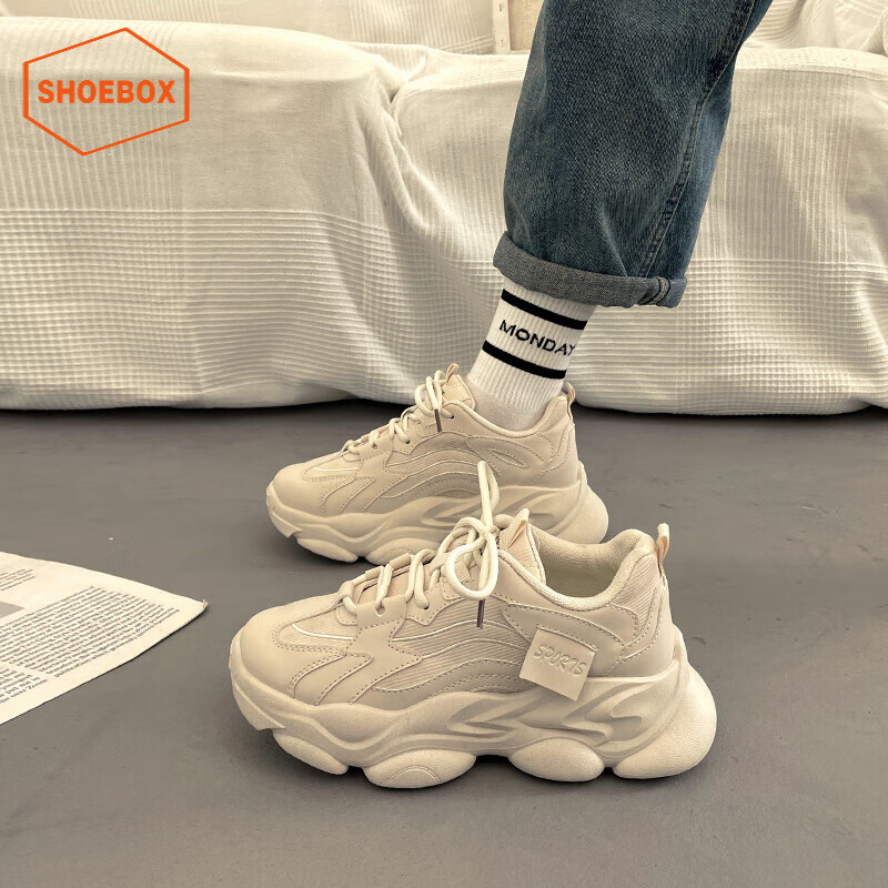 鞋柜(shoebox)达芙妮集团旗下厚底老爹鞋女春秋显脚小24增高黑色休闲