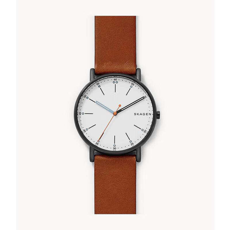 skagen手表 signatur系列棕色皮带男士商务休闲简约石英男表 skw6374