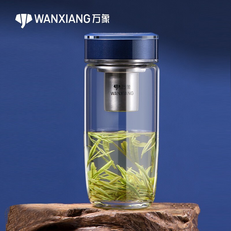 男女士商务泡茶杯子大容量带滤网弧形鹅蛋杯水杯 u186-海蓝色-370ml