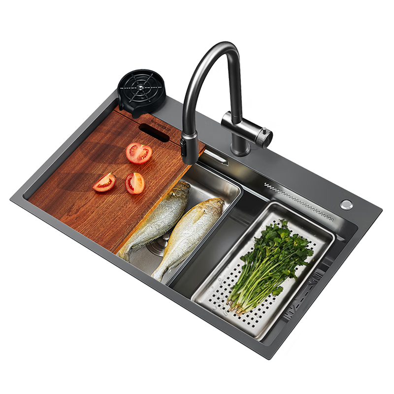 悍高（HIGOLD）厨房水槽纳米304不锈钢飞雨瀑布大单槽台上洗菜盆洗碗池 78×48飞雨瀑布-配三功能龙头