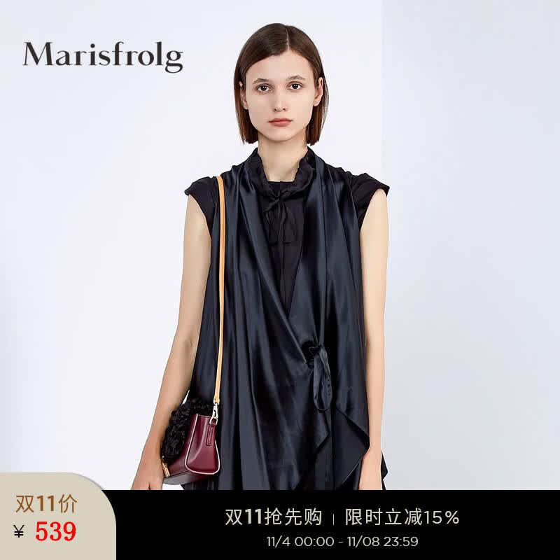 Marisfrolg【重磅真丝】玛丝菲尔真丝薄款外套女秋季新款无袖宽松显瘦系带 黑色 S使用感如何?