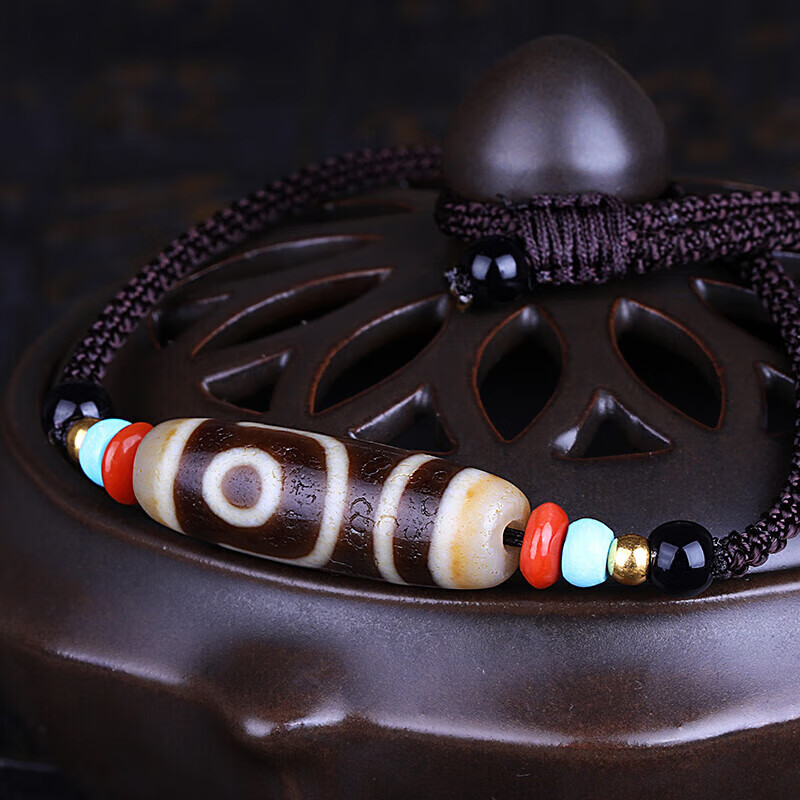 妍韵珠宝如意二眼天珠吊坠999黄金足金转运珠南红玛瑙绿松石吊坠挂绳项链