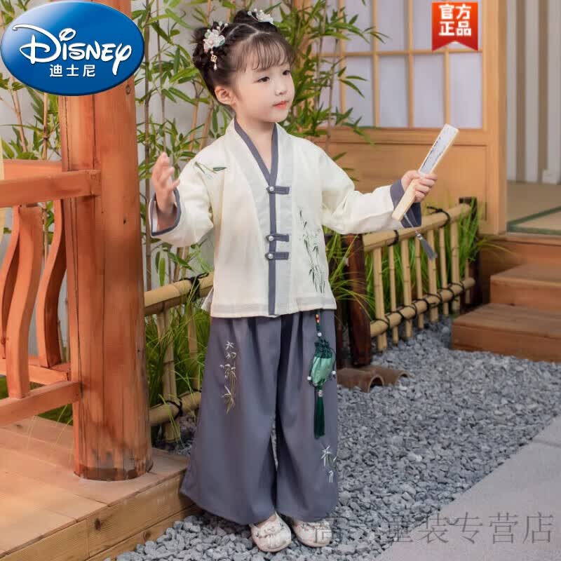 迪士尼（Disney）童装儿童汉服男童秋装套装儿童唐装中国风两件套6女孩古装表演服 女童杏色 90码建议身高80~90cm1岁-2岁cm属于什么档次？