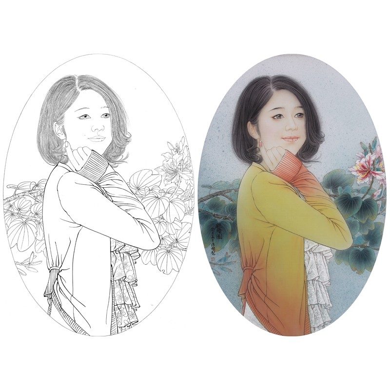 桔舍盘虎杰工笔画白描底稿人物小品原作大小42*62厘米人物线稿带a3