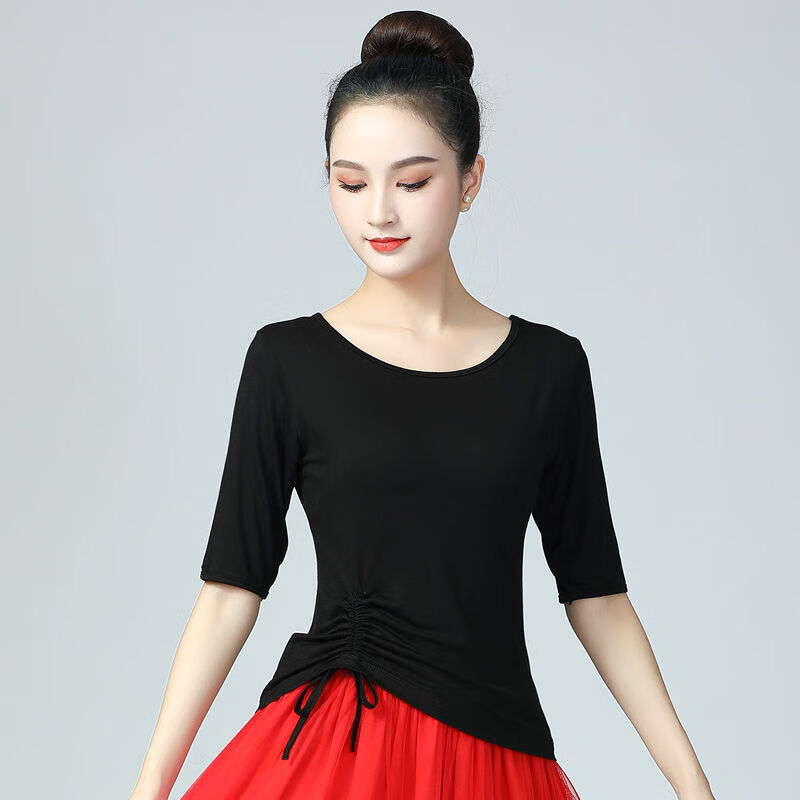 心菲痒莫代尔舞蹈服上衣女夏天现代舞形体服练功服中袖中老年广场舞