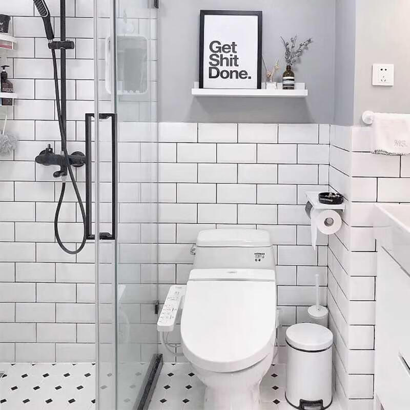 维诺亚瓷砖300X600北欧风黑白格子墙砖厨房卫生间浴室阳台小白砖格子砖 亮光凹凸面黑缝18格 300*600