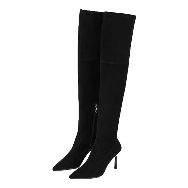 73Hours博主同款女鞋陷入柔軟冬季新款顯瘦過膝長靴尖頭細高跟靴子女 黑色 35