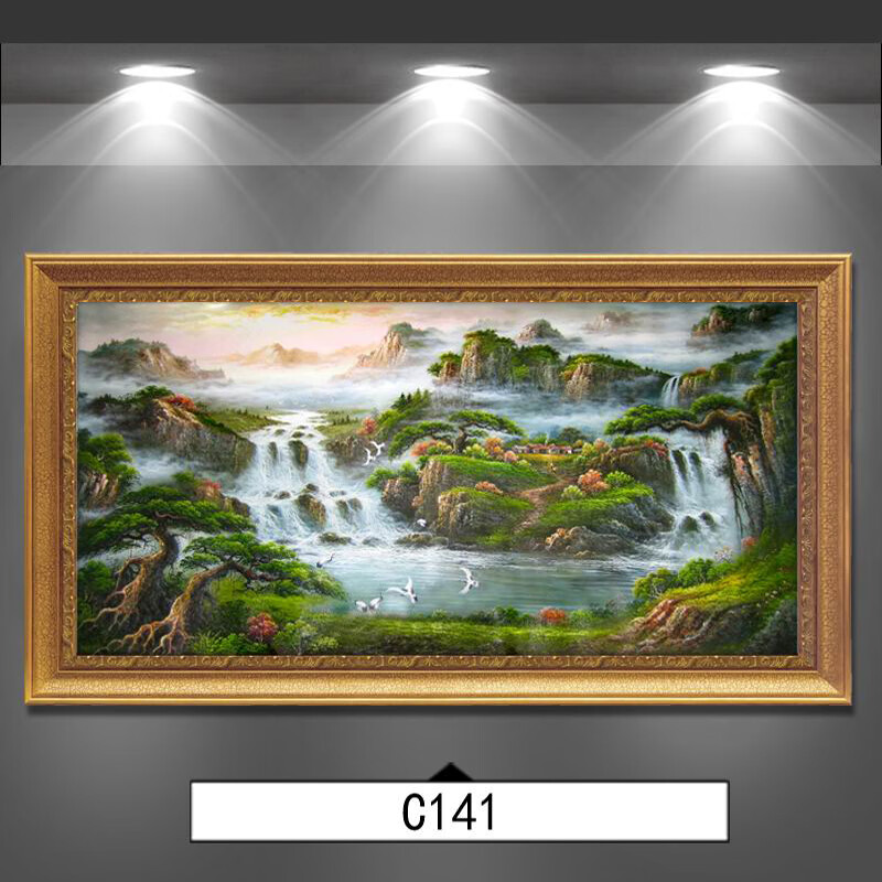 聚宝盆油画风景风水靠山中式客厅装饰画办公室挂画背景墙壁画挂画
