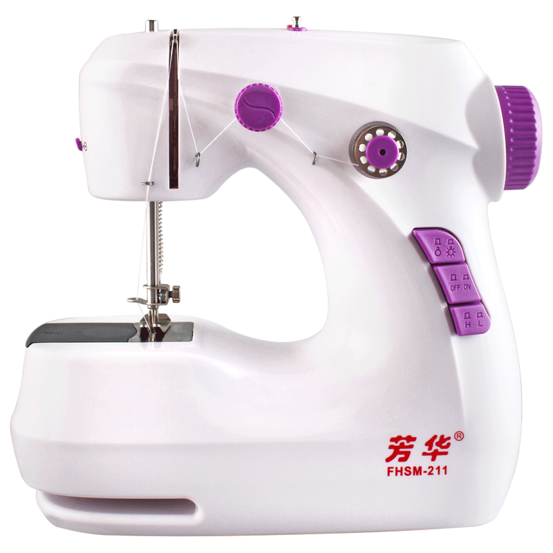 【新款上市】芳华211缝纫机家用电动迷你多功能小型吃厚微型缝纫机 白+紫